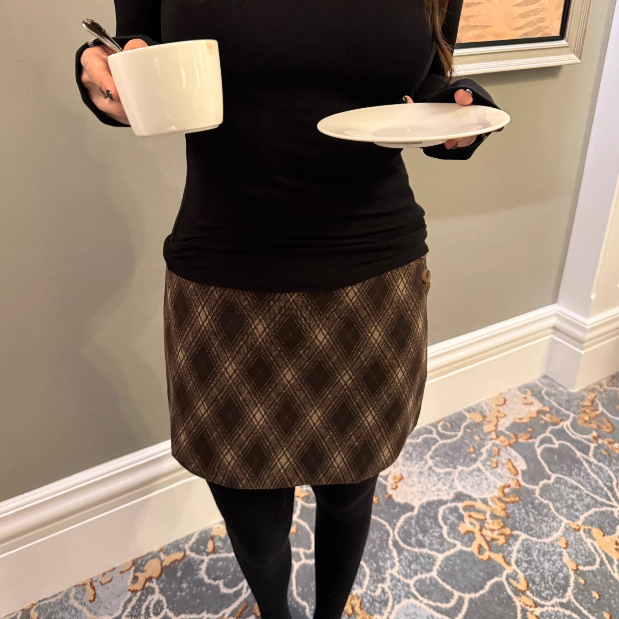 复古格子毛呢半身裙女