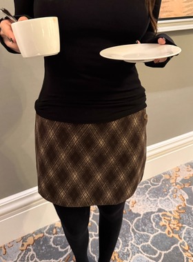 3ts 11/23 复古格子毛呢半身裙秋冬格纹羊毛呢子包臀裙子高腰短裙