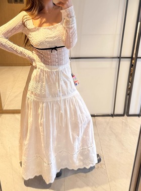 3ts法式白色刺绣镂空半身裙夏季绝美显瘦蕾丝半身长裙