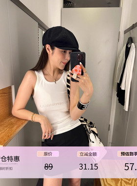 3ts美式甜辣复古灰色印花字母背心内搭无袖吊带上衣女