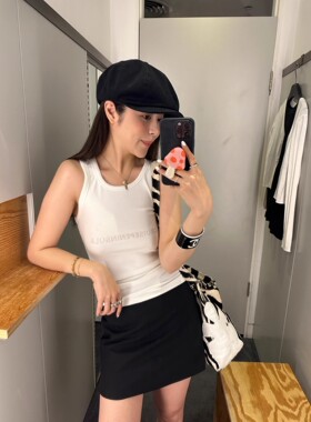 3ts美式甜辣复古灰色印花字母背心内搭无袖吊带上衣女