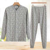 奶奶对襟保暖内衣纯棉线衣线裤 中老年秋衣秋裤 棉毛衫 女士开衫 套装