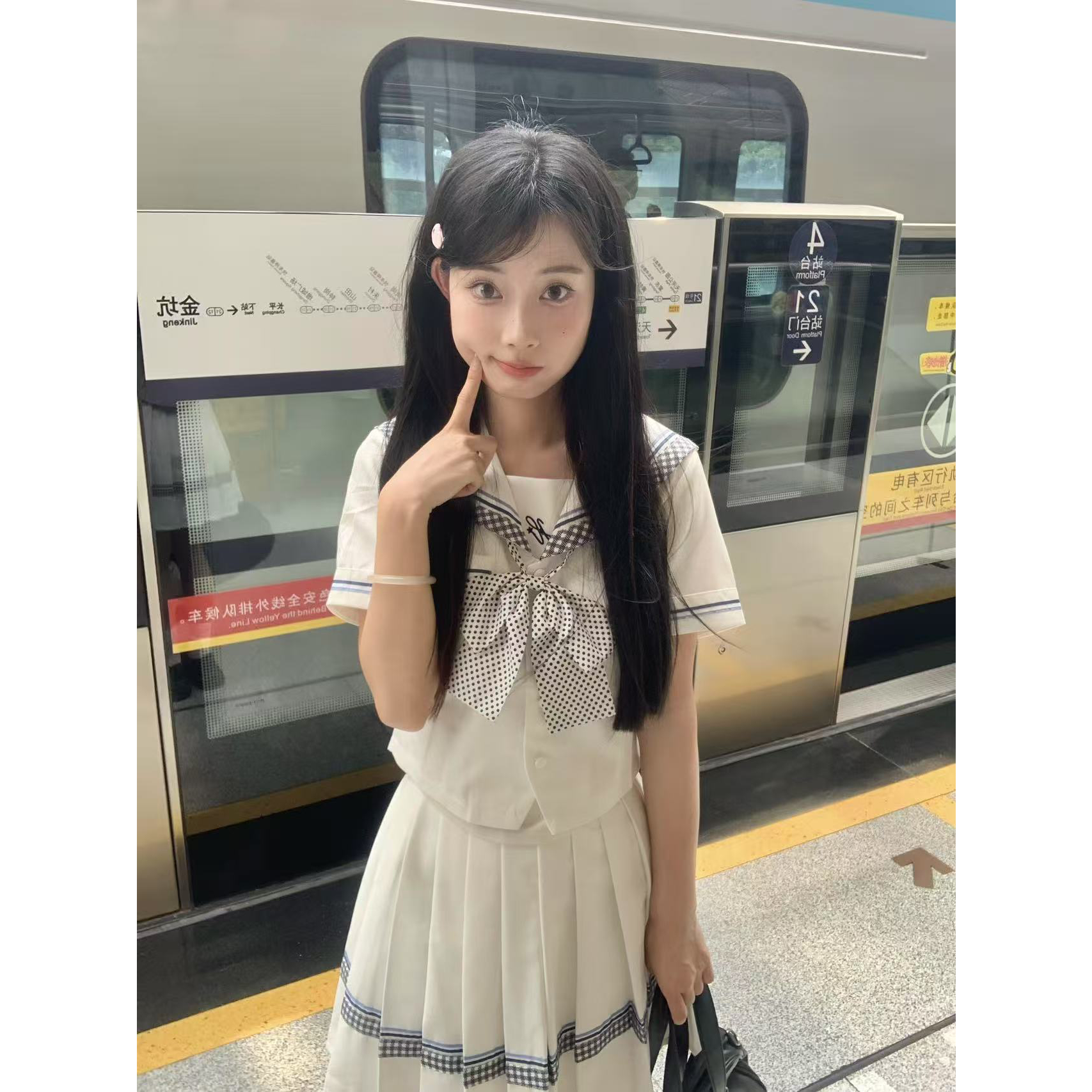 Mew实拍现货 lulucake小栀收腰jk制服水手服日系套装白色学院短袖