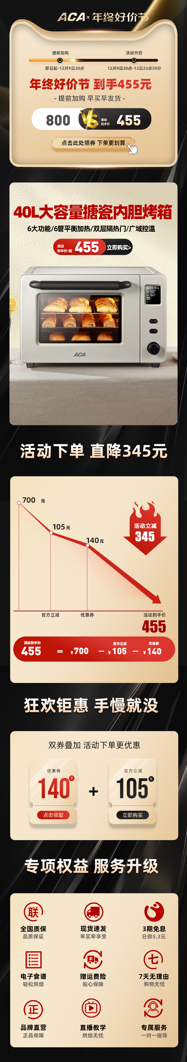 ACA烤箱家用烘焙小型电烤箱多功能全自动搪瓷蛋糕40升大容量E45S 厨房电器 电烤箱 原图主图