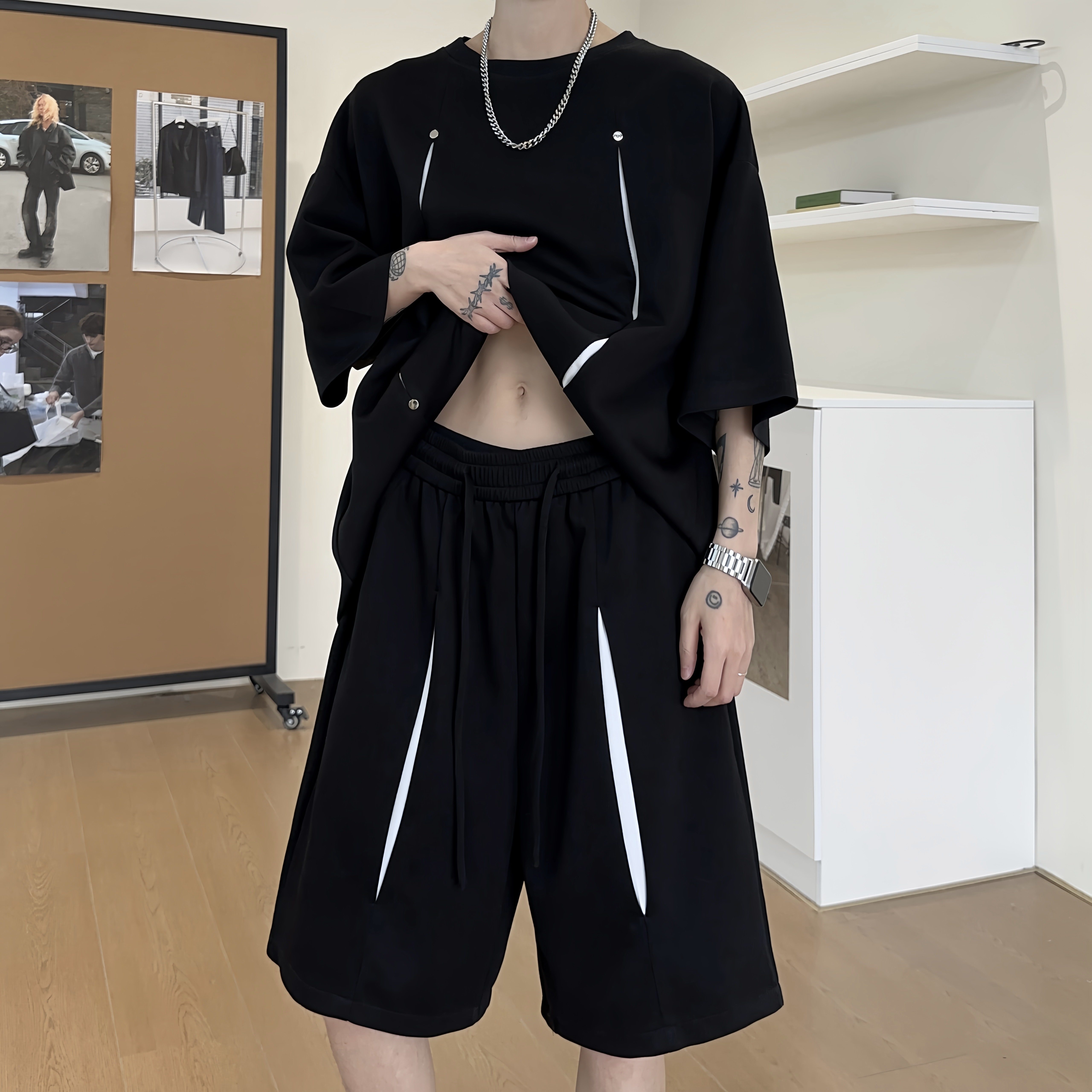 美式大码套装男夏季运动两件套潮