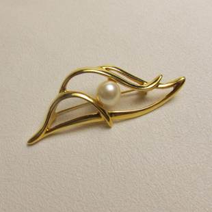 鎏金流韵 维琴察 Napier Jessie 中古 鎏金曲线珍珠胸针