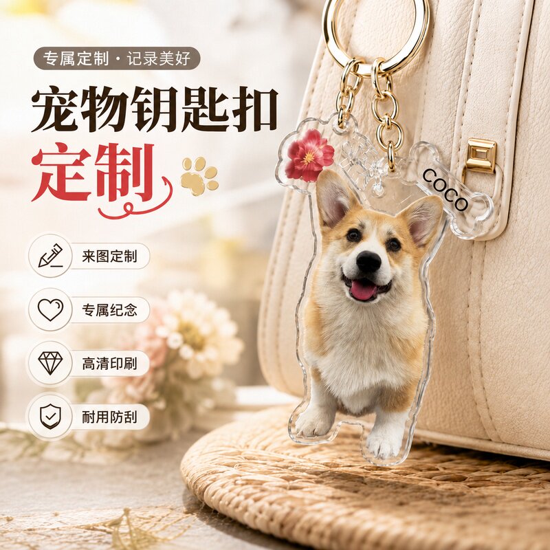 diy宠物钥匙扣定制可爱猫咪狗狗照片图片来图订做亚克力挂饰设计