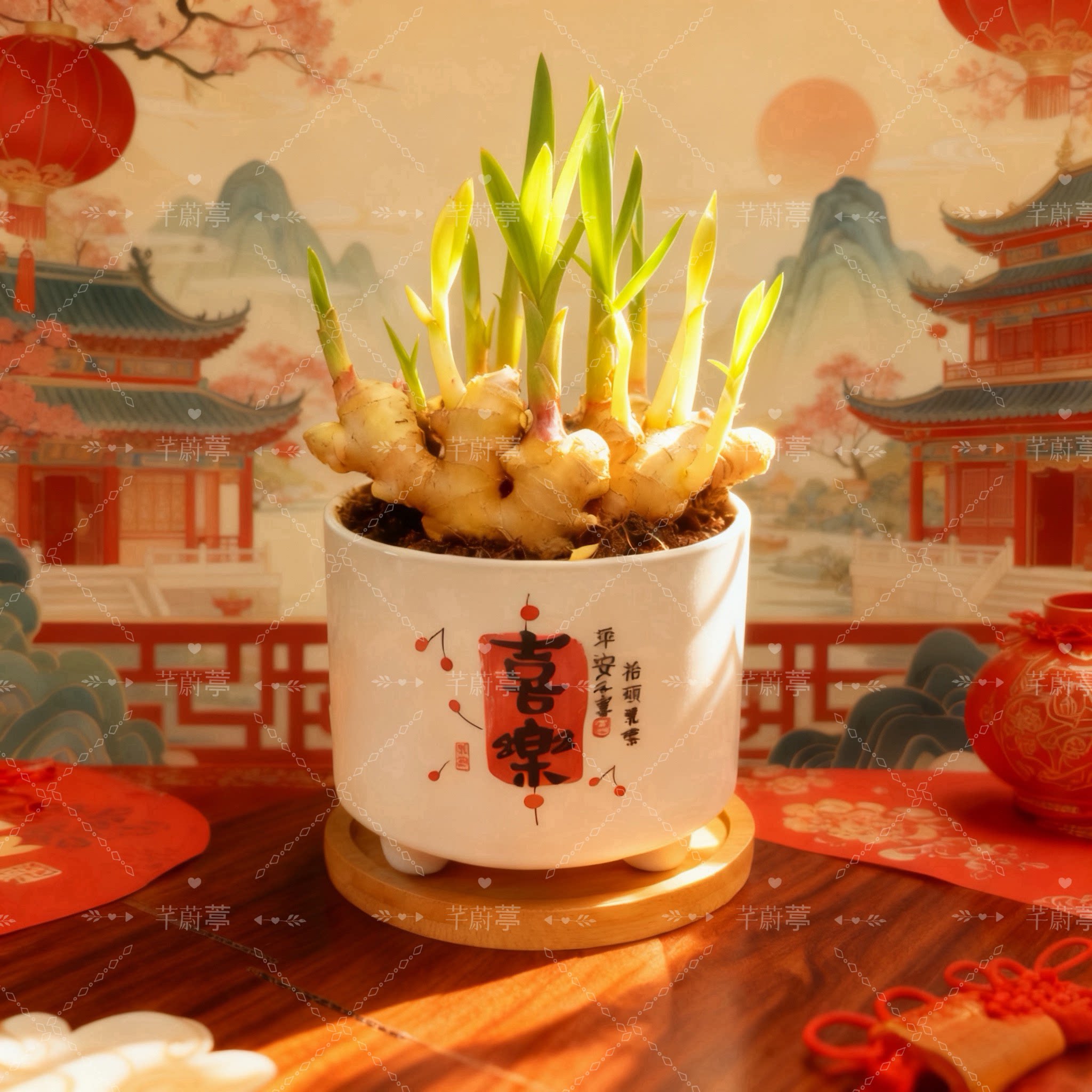 禄根盆栽带芽灵草好养生姜苗种植植物办公室内桌面小绿植好运招财