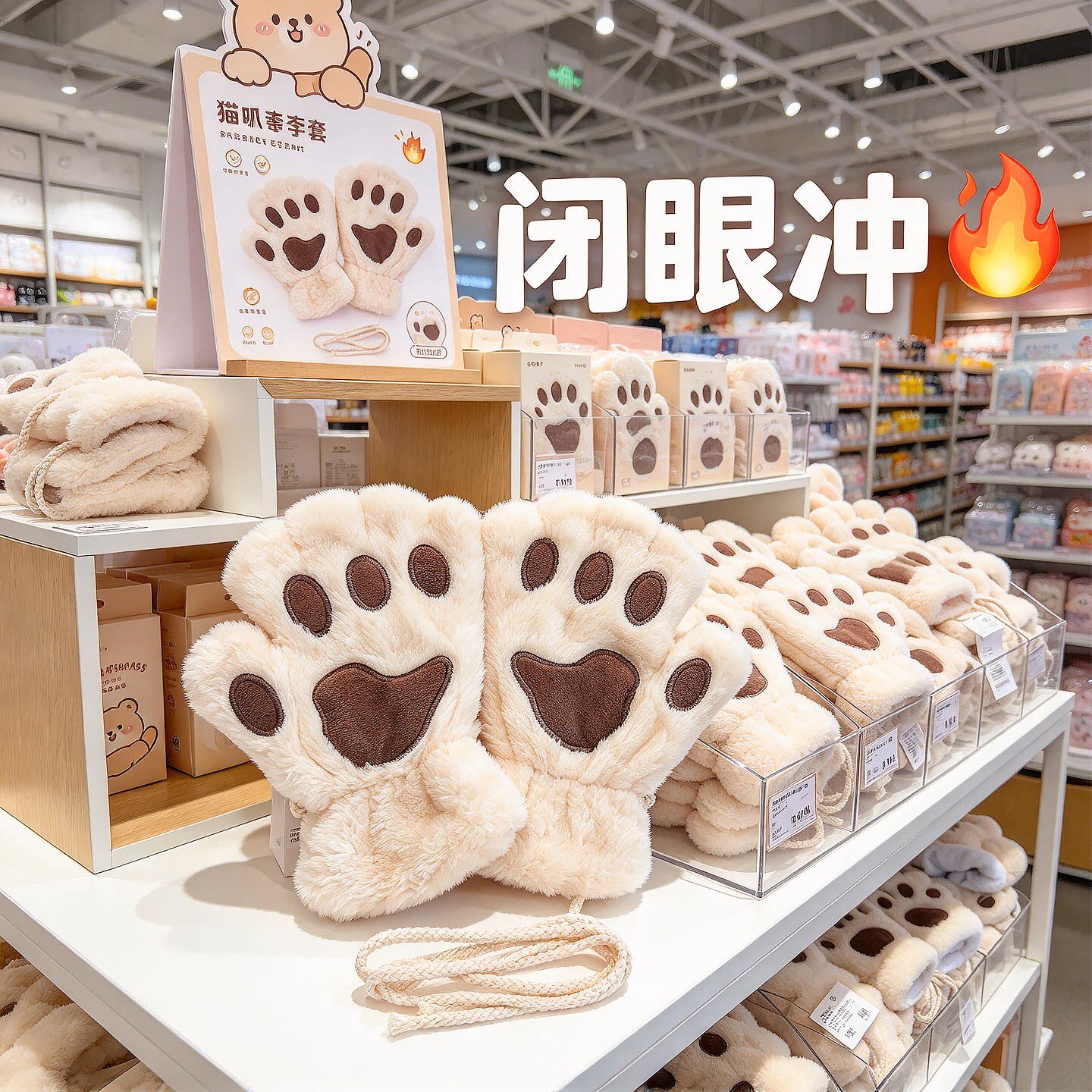 猫爪棉手套女秋冬加厚户外骑行保暖防寒半指手套随身携带毛绒手套
