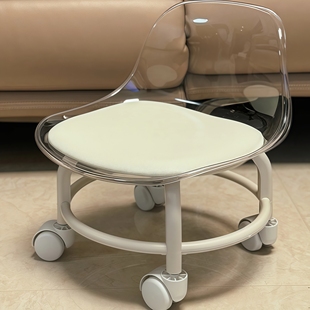 亚克力透明靠背带轮子小凳子儿童轮滑矮凳旋转椅子网红移动小凳子