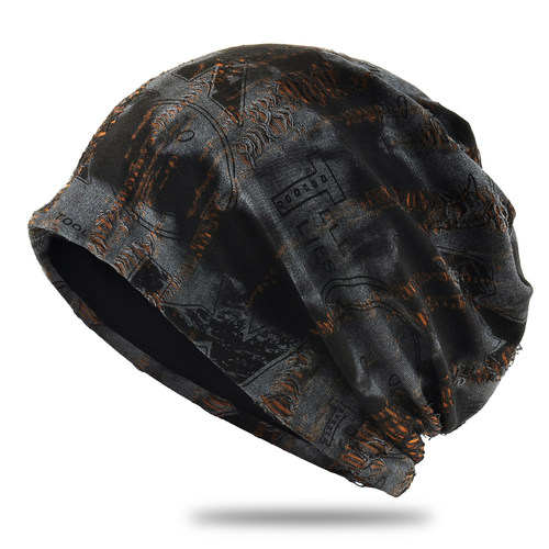 笑脸印花堆堆帽流苏破洞包头帽男