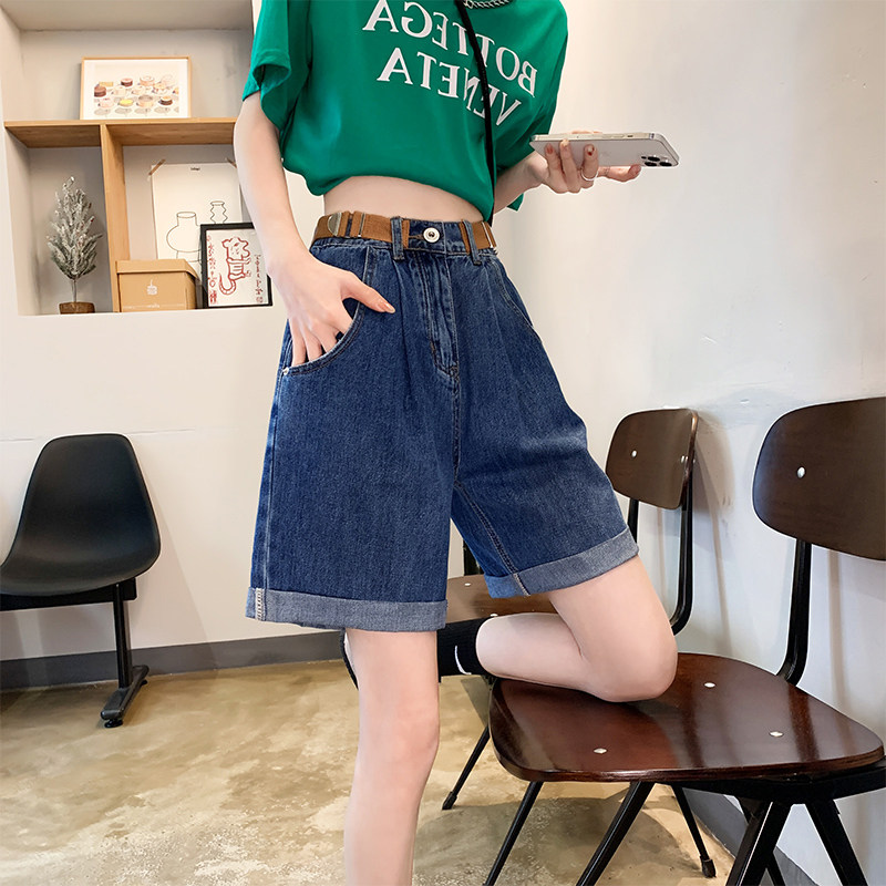 韩国高腰牛仔短裤女夏薄款外穿休闲五分阔腿裤子宽松显瘦卷边热裤