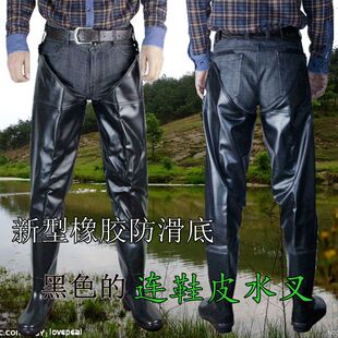 黑色高筒过膝男雨鞋雨靴防滑橡胶底钓鱼捕鱼鞋涉水血防裤靴皮水叉