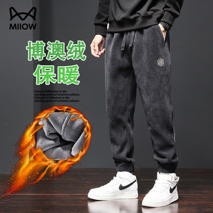 加厚长裤 猫人秋冬季 男加绒保暖束脚潮牌青年时尚 休闲裤 子 2025新款