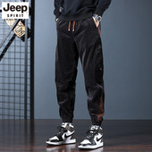 Jeep冬季 宽松束脚潮牌百搭保暖拼接灯芯绒长裤 纯棉加绒休闲裤 男士