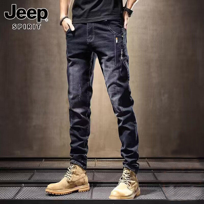 JEEP黑色牛仔裤男士2026春夏季新款直筒修身潮牌休闲工装长裤子潮