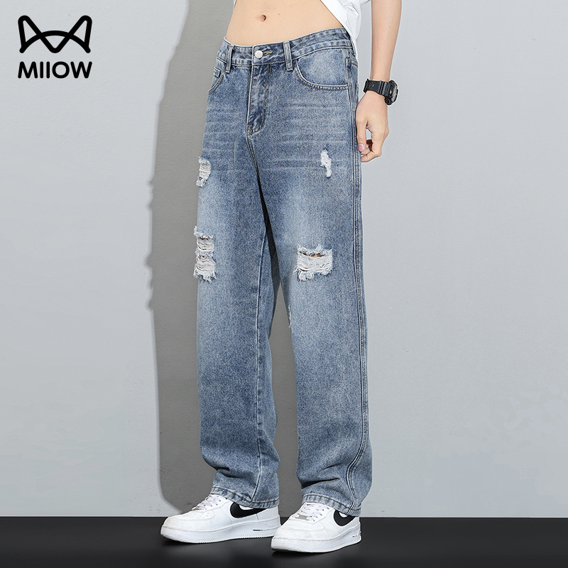 猫人破洞牛仔裤男款春秋季