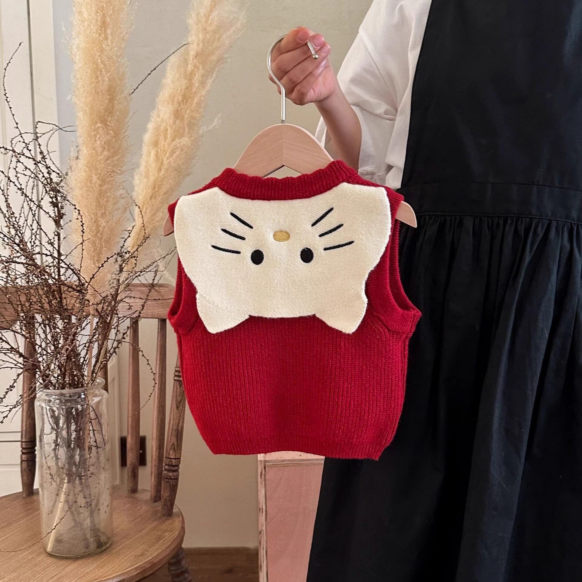 女宝马甲秋冬外穿女童可爱兔猫咪针织开衫外套宝宝毛线背心婴幼儿