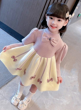 女儿童红毛衣连衣裙秋冬韩版1234宝宝加绒加厚针织打底婴儿公主裙