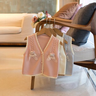 女童马甲春秋外穿洋气v领1-2岁3针织小背心薄款韩版女童坎肩毛衣