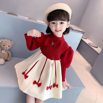 女童春秋款针织毛衣连衣裙拜年服