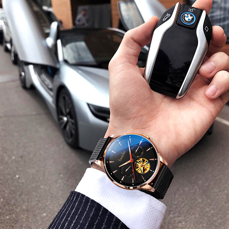 邦顿男士手表个性机械表全自动潮男黑科技炫酷多功能手表男皮带款