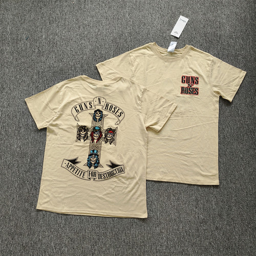 外贸   夏季FREAK'S STORE 枪与玫瑰刺绣圆领短袖休闲宽松T恤男女