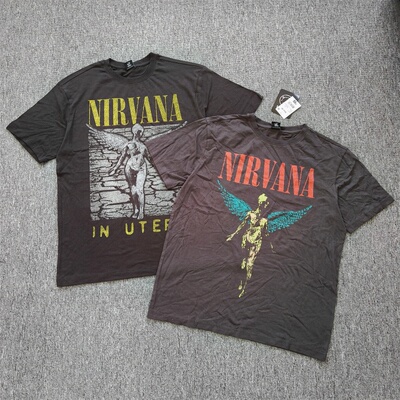 外贸  夏季Nirvana乐队摇滚涅槃复古宽松T恤男女纯棉休闲短袖