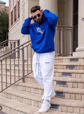 外贸     YLA纯棉加绒运动健身卫裤休闲宽松束脚跑步长裤