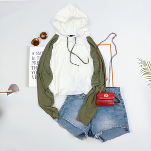 微瑕处理 外贸原单薄款透气运动套头帽衫 宽松防晒长袖上衣