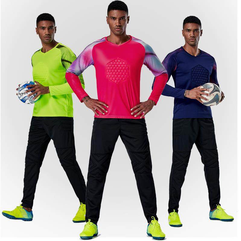 儿童成人守门员加厚海绵防护门将服足球训练服套装长袖短裤足球服