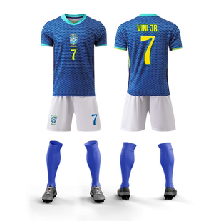2024美洲杯巴西队客场球衣内马尔威尼斯比赛服儿童足球服套装定制