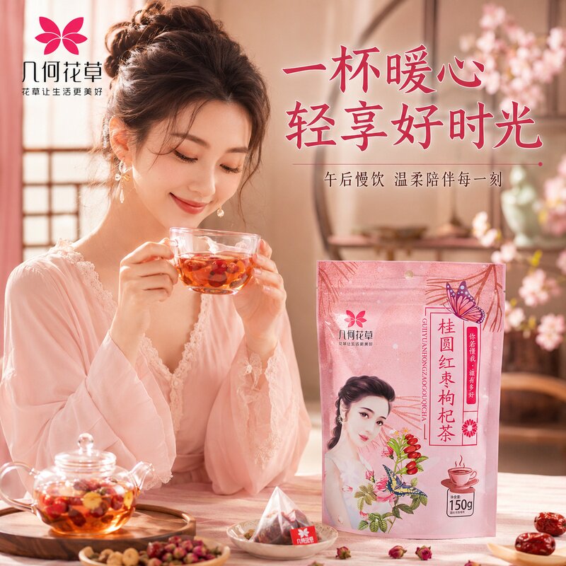 几何花草茶桂圆枸杞红枣玫瑰八宝茶补气养血女人水果茶小袋装花茶