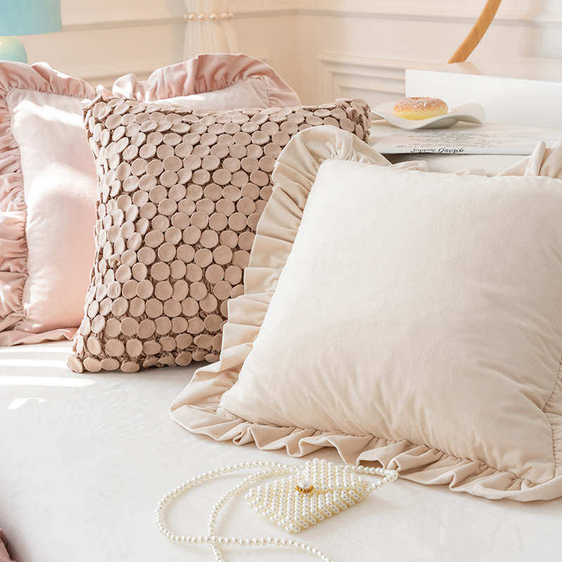 速发圆点沙样抱枕靠垫发厅客板间肉粉色简约腰枕靠背轻奢