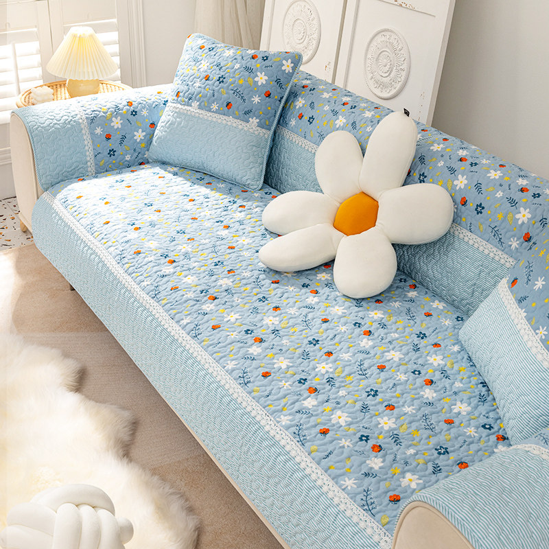 Đệm sô pha đệm vải nghệ thuật mùa hè phong cách điền viên chống trượt cotton hoa nhỏ bọc sô pha khăn phủ thông dụng bốn mùa