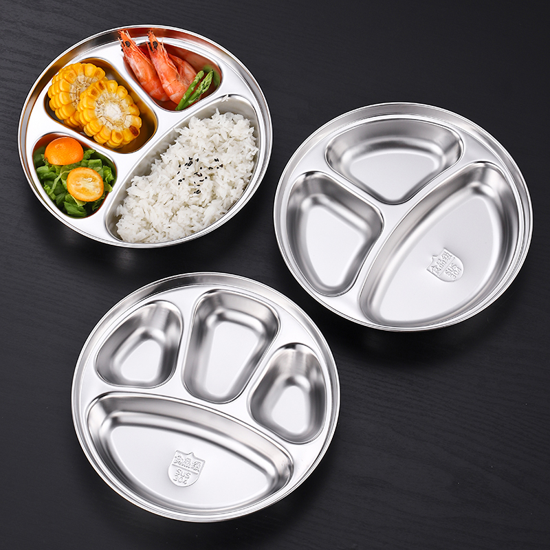 圆形304不锈钢儿童餐盘分格饭盘