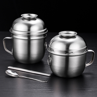 304不锈钢快餐杯饭盒泡面碗饭缸学生加厚大容量食品级便当盒圆形