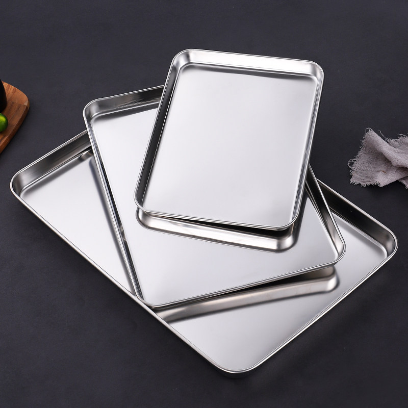 304不锈钢肠粉盘长方形家用蒸盘凉皮盘纯平底方盘托盘烘焙烤盘子