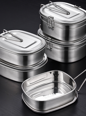 304不锈钢饭盒食品级老式饭缸食堂蒸饭盒学生餐盒带盖双层便当盒