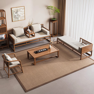 新中式罗汉牀实木沙发牀贵妃榻茶几软包禅意简约高端家用客厅茶室