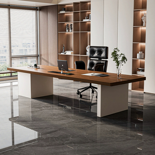 实木大书桌老板办公桌现代简约办公室大板桌书桌电脑桌轻奢高级感