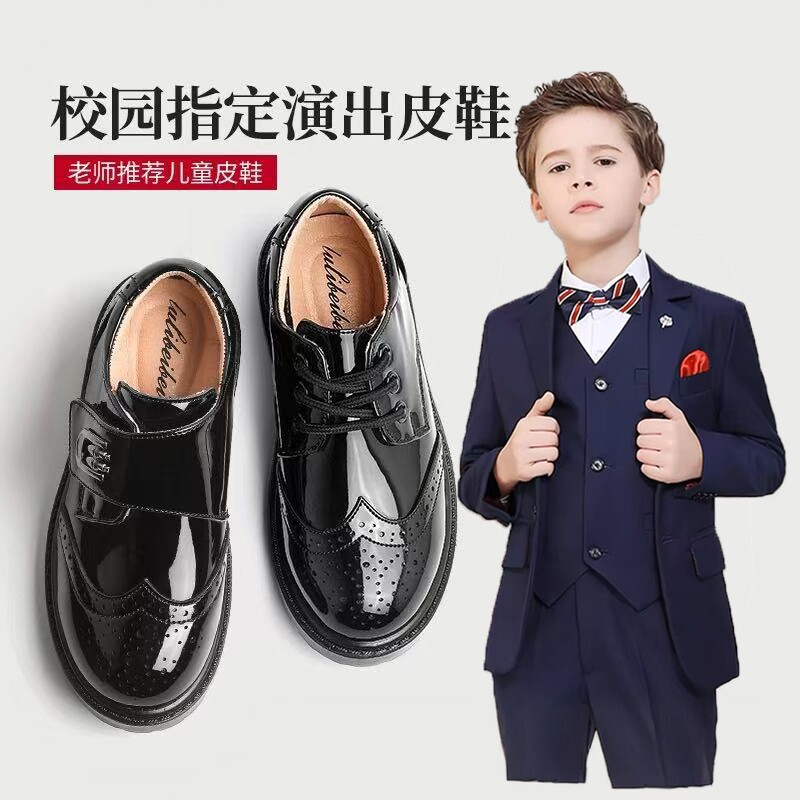 男童皮鞋黑色儿童软底演出表演鞋春秋款男孩花童西装英伦风小皮鞋
