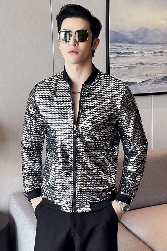 男生个性时尚防晒衣夜店潮男薄夹克外套银色亮片演出服A17-P65,男装夹克,星座419（原A233）