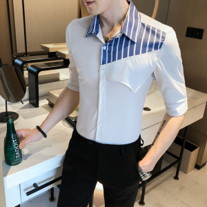 2021春夏男衬衫中袖个性衬衣青年商务衬衫潮流花衬衫时尚D825图片