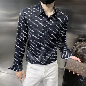 四季款男印花长袖衬衫社会风个性衬衣修身款衬衣 H722图片