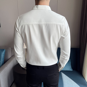 四季款男纯色长袖衬衫轻熟衬衣韩版修身个性上衣秋装衬衫BF31图片