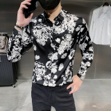 四季款男长袖衬衫社会风个性衬衣修身款印花衬常年款BF11，男装衬衫，星座419（原A233）