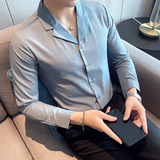 四季款男纯色长袖衬衫英伦风西装领衬衣修身款个性V领衬H698特P35，男装西服套装，星座419（原A233）