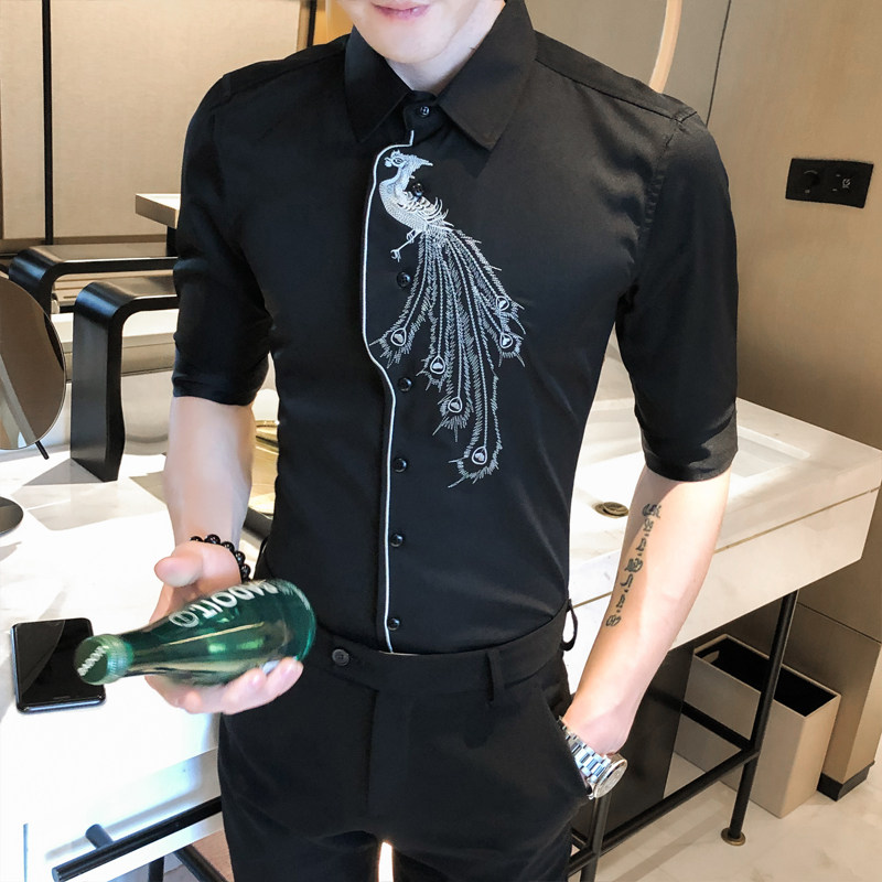 2021春夏男衬衫中袖个性衬衣青年商务衬衫潮流花衬衫时尚D819-P55图片