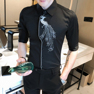 2021春夏男衬衫中袖个性衬衣青年商务衬衫潮流花衬衫时尚D819-P55图片